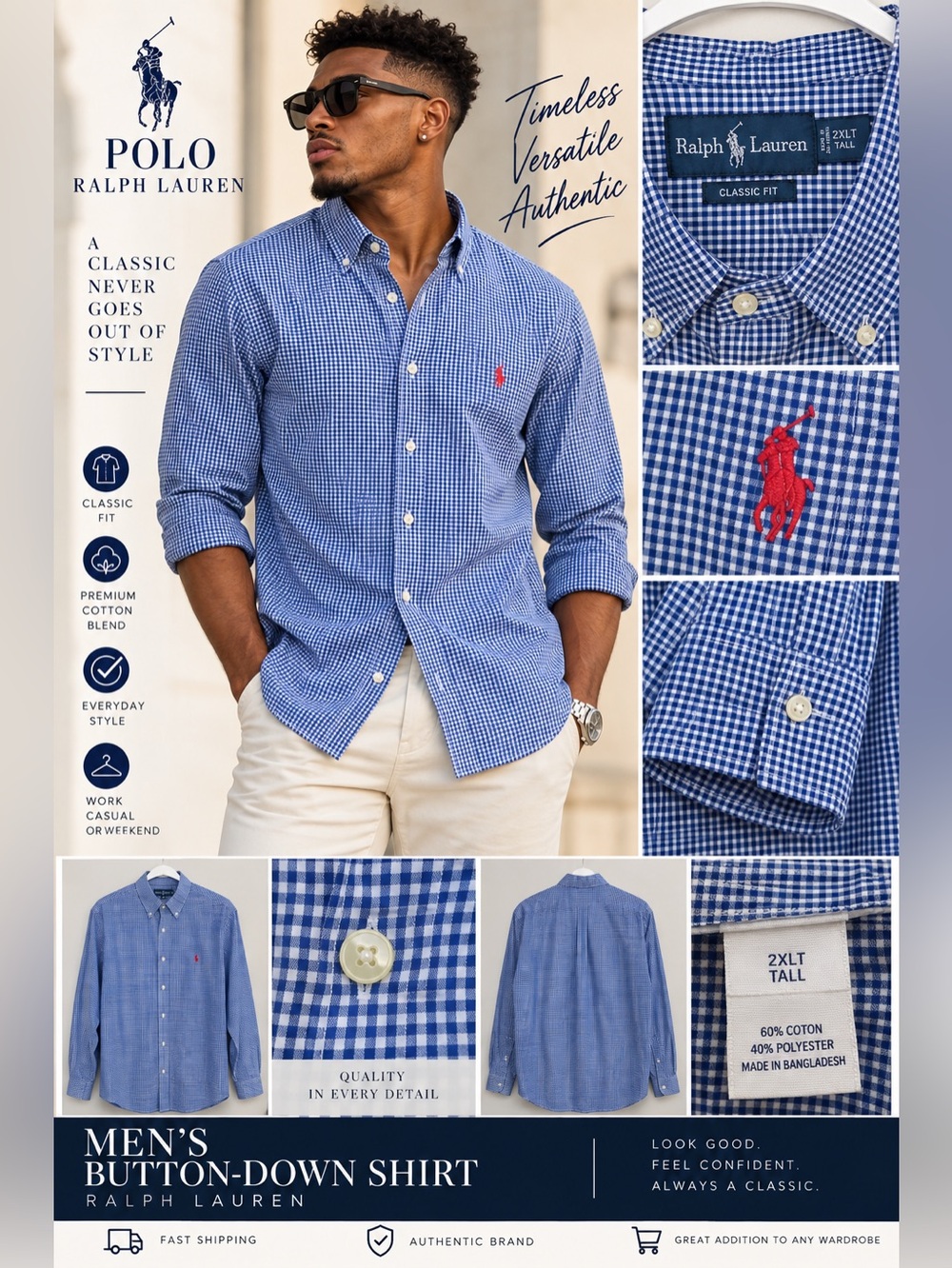 Ralph Lauren Blue Gingham Classic Fit Button-Down Shirt